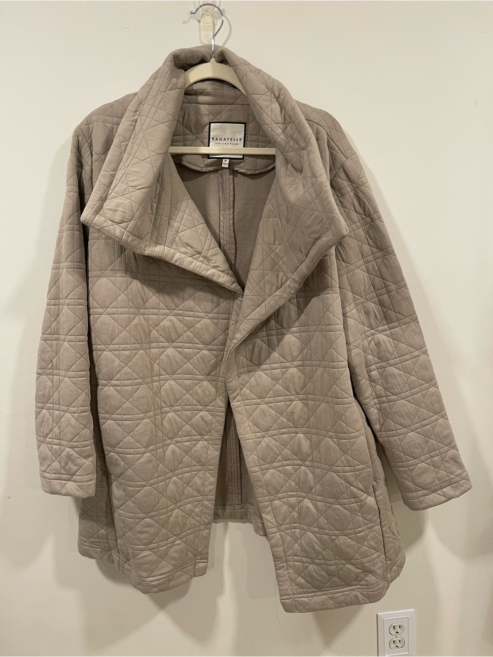 bagatelle Quilted Open-Front Coatigan in Taupe